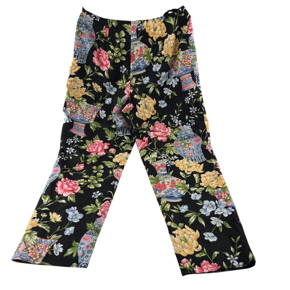 Talbots Women's Floral Print Wide Leg Pants Size 10 Novelty Print Vintage y2k li - Picture 3 of 10